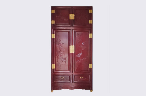 华池高端中式家居装修深红色纯实木衣柜